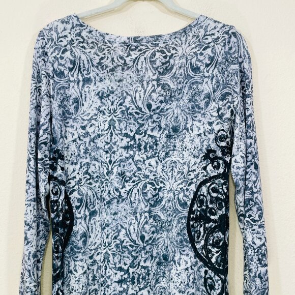 Soft Surroundings Maxi Dress SMALL Jersey Paisley Stretch Long Sleeve‎ Gray Boho - Picture 5 of 7